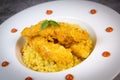 Recipe for chicken tenders with corn flakes and Italian Piombo pasta risotto and peppers