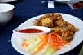 Recipe fried chicken with thai herb witn red sauce Royalty Free Stock Photo