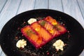 Recipe for gravlax salmon marinated with beet and avocado mayonnaise sauce