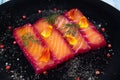 Recipe for gravlax salmon marinated with beet and avocado mayonnaise sauce