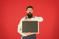 Recipe. great cuisine. cooking by recipe. menu board. bearded hipster cook in apron. welcome. Restaurant or cafe