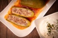 RECIPE FOR LEBANESE-STYLE MINI ZUCCHINI STUFFED WITH RICE AND BEEF IN A TOMATO SAUCE Royalty Free Stock Photo