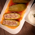 RECIPE FOR LEBANESE-STYLE MINI ZUCCHINI STUFFED WITH RICE AND BEEF IN A TOMATO SAUCE Royalty Free Stock Photo