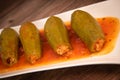 RECIPE FOR LEBANESE-STYLE MINI ZUCCHINI STUFFED WITH RICE AND BEEF IN A TOMATO SAUCE Royalty Free Stock Photo