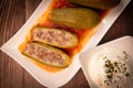 RECIPE FOR LEBANESE-STYLE MINI ZUCCHINI STUFFED WITH RICE AND BEEF IN A TOMATO SAUCE Royalty Free Stock Photo