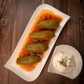 RECIPE FOR LEBANESE-STYLE MINI ZUCCHINI STUFFED WITH RICE AND BEEF IN A TOMATO SAUCE Royalty Free Stock Photo