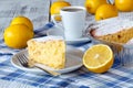 Recipe for lemon pie. Preparation of the cake with ingredients. Royalty Free Stock Photo