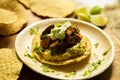 Mexican toast with roasted sweet potato, hummus, huitlacoche, corn and other vegetables.