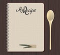 Recipe notebook with hand drawn text. Olive and laurel leaves with adhesive tape.