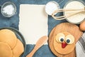 Recipe for pancakes with funny face for kids Royalty Free Stock Photo