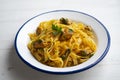 Pasta frutti di mare italiana. Spaghetti with mussels from the Mediterranean sea.