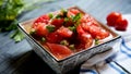 Pipirrana is a traditional summer Spanish salad made with tomatoes and green peppers.