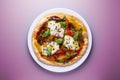 Pizza with roasted peppers and mozzarella. Traditional Neapolitan pizza recipe.