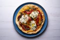 Pizza with roasted peppers and mozzarella. Traditional Neapolitan pizza recipe.