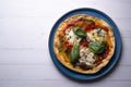 Pizza with roasted peppers and mozzarella. Traditional Neapolitan pizza recipe.