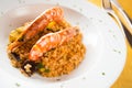 Risotto with shrimps and parmesan. Rissoto is a northern Italian rice dish cooked with broth until it reaches a creamy consist. Royalty Free Stock Photo