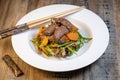 Recipe Sesame beef wok, minced summer vegetables Royalty Free Stock Photo