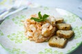 Shrimp tartare with toasted bread.