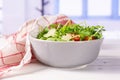 Recipe step by step arugula salad with blue window