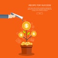 Recipe for success business background. Flat vector illustration