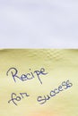 Recipe of success handwriting text close up isolated on yellow paper with copy space