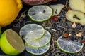 Recipe for a tea beverage with lime and ginger Royalty Free Stock Photo