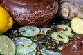 Recipe for a tea beverage with lime and ginger Royalty Free Stock Photo