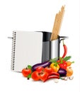 Recipe template. Cookbook, vegetables and casserole. Royalty Free Stock Photo