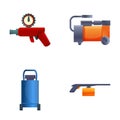 Reciprocating compressor icons set cartoon vector. High pressure air compressor