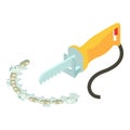 Reciprocating saw icon isometric vector. Yellow electric saw and chain sawblade