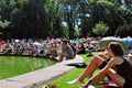 Recitals at the foot of the Monument to Chopin. Royalty Free Stock Photo