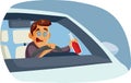 Reckless Man Drinking and Driving Cartoon Drawing Illustration Royalty Free Stock Photo