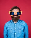 A reckless night. happy bearded man wear funny party glasses. mature event manager. lets have some fun. happy birthday Royalty Free Stock Photo