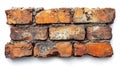 Reclaimed brick wall sample, studio shot, white background, construction texture Royalty Free Stock Photo