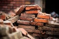 reclaimed bricks stacked with visible old mortar