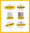 Reclaimed Wood Design Element. Creative Set Of Rustic Labels And Stamps For Custom Interior Workshop Company. Royalty Free Stock Photo