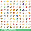 100 reclame icons set, isometric 3d style Royalty Free Stock Photo