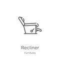 recliner icon vector from furnitures collection. Thin line recliner outline icon vector illustration. Outline, thin line recliner