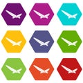 Recliner icon set color hexahedron