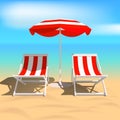 Recliners and Beach umbrella. Sea. Vector Illustration Royalty Free Stock Photo