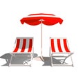 Recliners and Beach umbrella on a white background Royalty Free Stock Photo