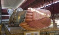 Reclining buddha in Chaukhtatgyi Paya. Yangon. Mya