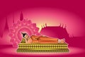 Reclining Buddha image, The attitude of Entering the Nirvana. Pink background by color of the day Tuesday Buddha Royalty Free Stock Photo