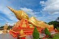 Reclining Buddha statue at Wat Pha That Luang, Vientiane, Laos. Royalty Free Stock Photo