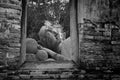 Reclining Buddha statue through the window at Ayutthaya