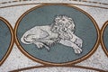 Lion vintage antique mosaic tile floor at Trinity College, Dublin Ireland Royalty Free Stock Photo