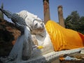 The reclining white Buddha statues or nirvana located at Wat Yai Chaimongkol, Thailand. Royalty Free Stock Photo