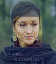 Recognition of female face. Biometric verification and identification Royalty Free Stock Photo