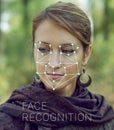 Recognition of female face. Biometric verification and identification Royalty Free Stock Photo