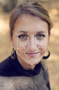 Recognition of female face. Biometric verification and identification Royalty Free Stock Photo